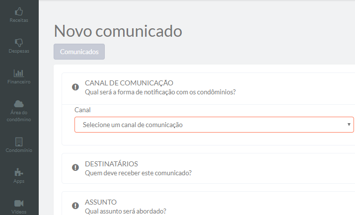 Como criar e publicar um comunicado para os condôminos 